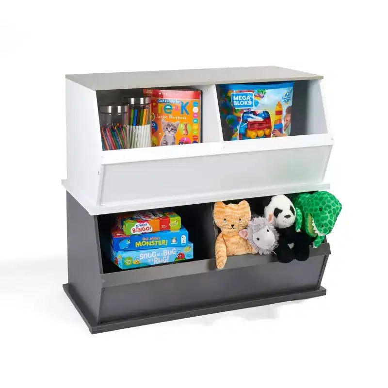 Badger Basket 2 Bin Stackable Storage Cubby Charcoal/Gray Woodgrain: Toy Storage, MDF Laminate, Enclosed Back, 3+ Years