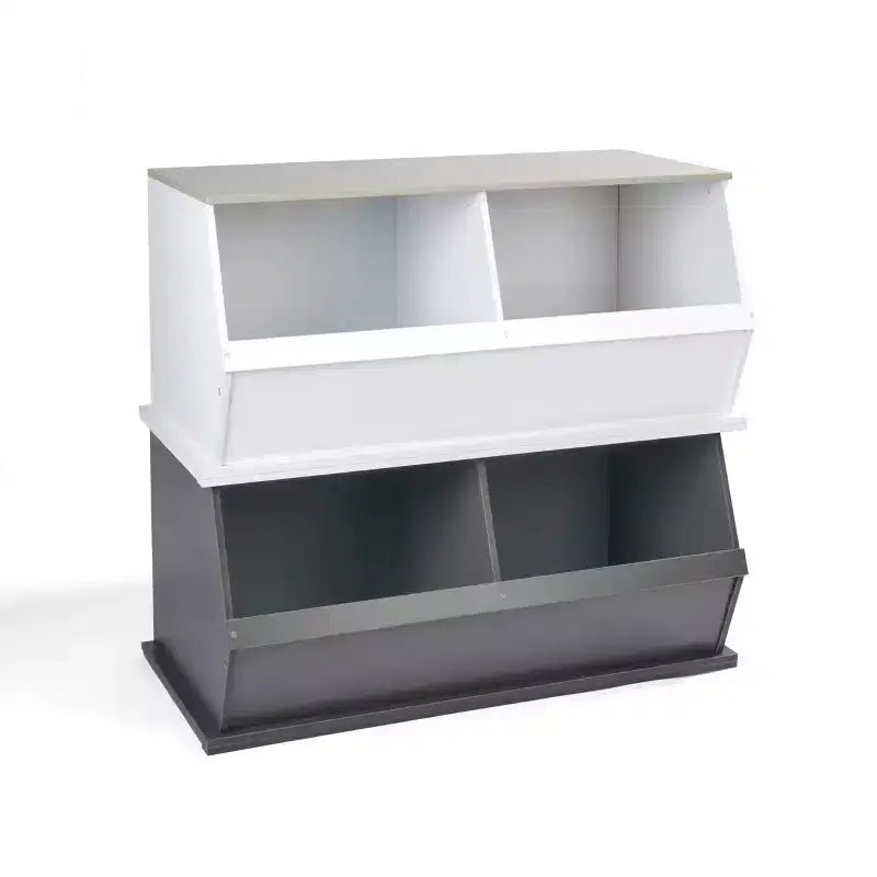 Badger Basket 2 Bin Stackable Storage Cubby Charcoal/Gray Woodgrain: Toy Storage, MDF Laminate, Enclosed Back, 3+ Years