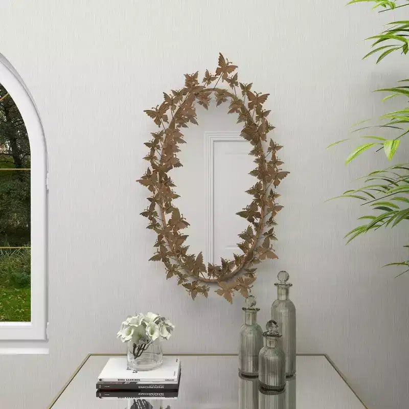 Glam Metal Butterfly Wall Mirror Gold - Olivia & May: Iron Frame, Round Shape, No Assembly Required