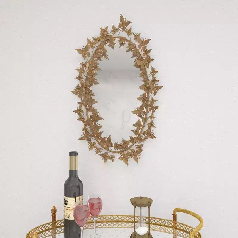 Glam Metal Butterfly Wall Mirror Gold - Olivia & May: Iron Frame, Round Shape, No Assembly Required
