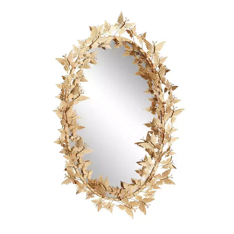 Glam Metal Butterfly Wall Mirror Gold - Olivia & May: Iron Frame, Round Shape, No Assembly Required