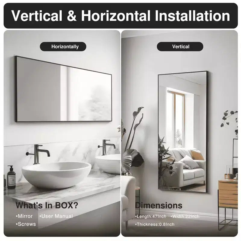 MAYEERTY Hanging Mirror Aluminum Alloy Thin Edge Right Angle Rectangle