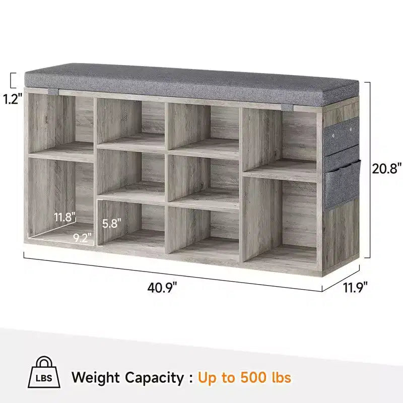 Shoe Cabinet with Removable Cushion - 3-Tier Storage Organizer with Adjustable Shelves