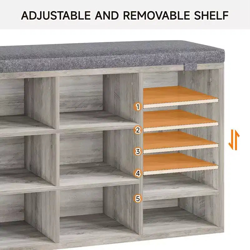 Shoe Cabinet with Removable Cushion - 3-Tier Storage Organizer with Adjustable Shelves