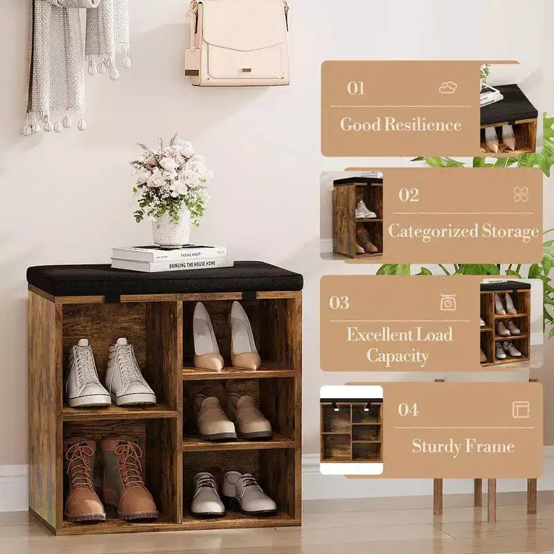 Shoe Cabinet with Removable Cushion - 3-Tier Storage Organizer with Adjustable Shelves