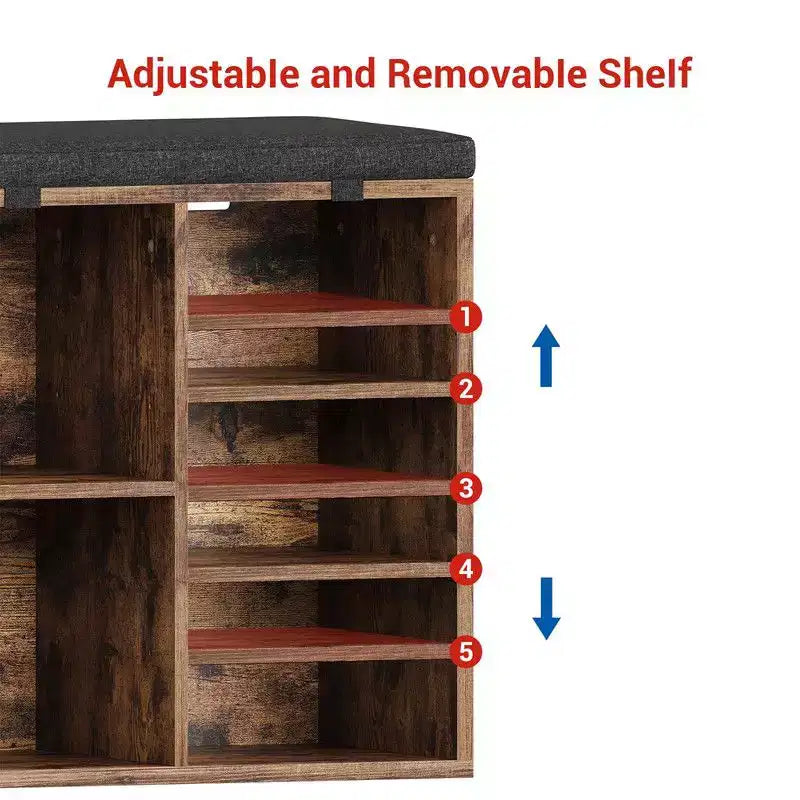 Shoe Cabinet with Removable Cushion - 3-Tier Storage Organizer with Adjustable Shelves
