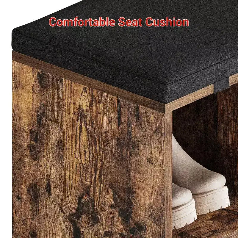 Shoe Cabinet with Removable Cushion - 3-Tier Storage Organizer with Adjustable Shelves