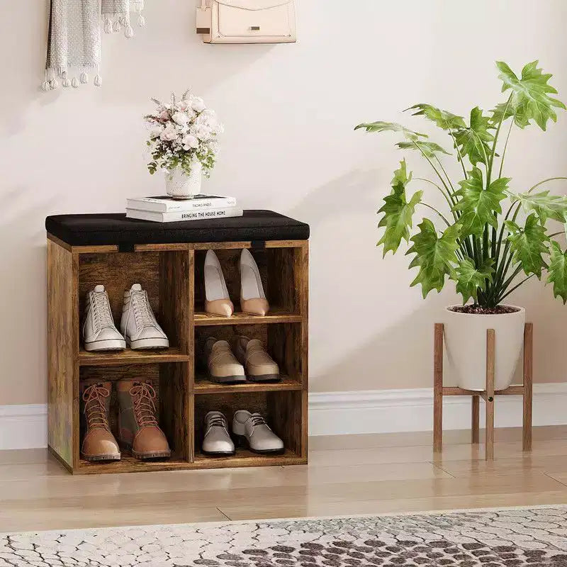 Shoe Cabinet with Removable Cushion - 3-Tier Storage Organizer with Adjustable Shelves