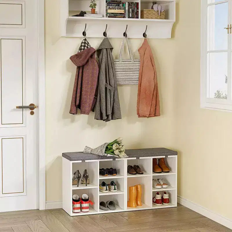 Shoe Cabinet with Removable Cushion - 3-Tier Storage Organizer with Adjustable Shelves