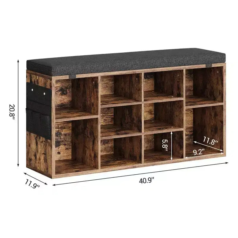Shoe Cabinet with Removable Cushion - 3-Tier Storage Organizer with Adjustable Shelves