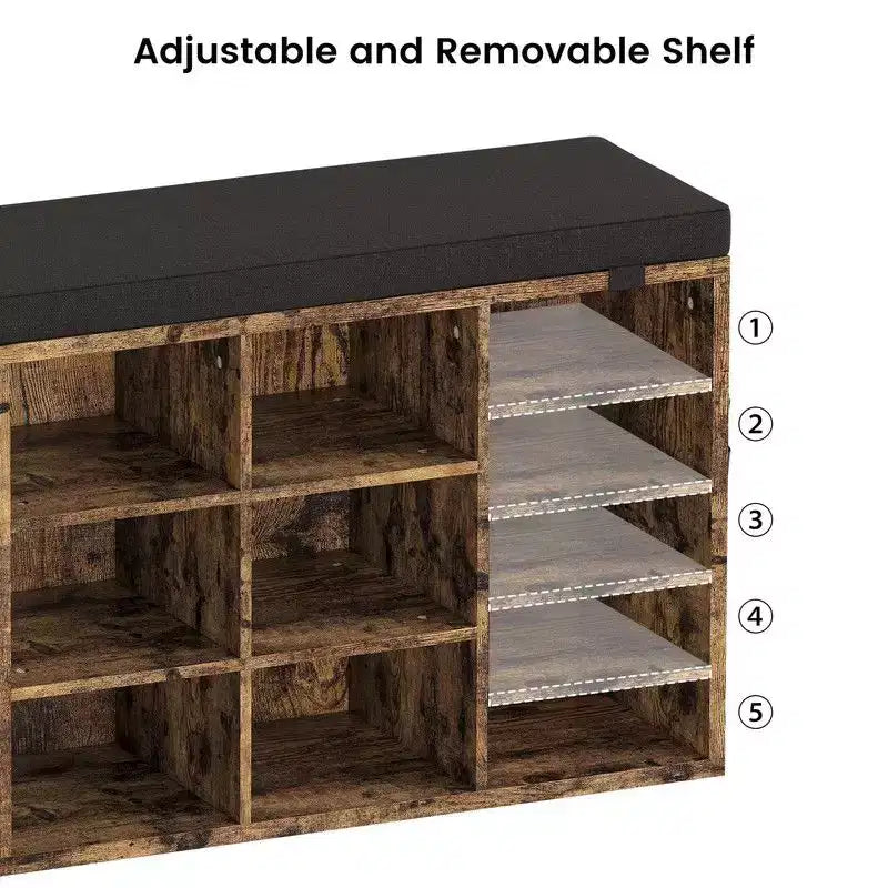 Shoe Cabinet with Removable Cushion - 3-Tier Storage Organizer with Adjustable Shelves