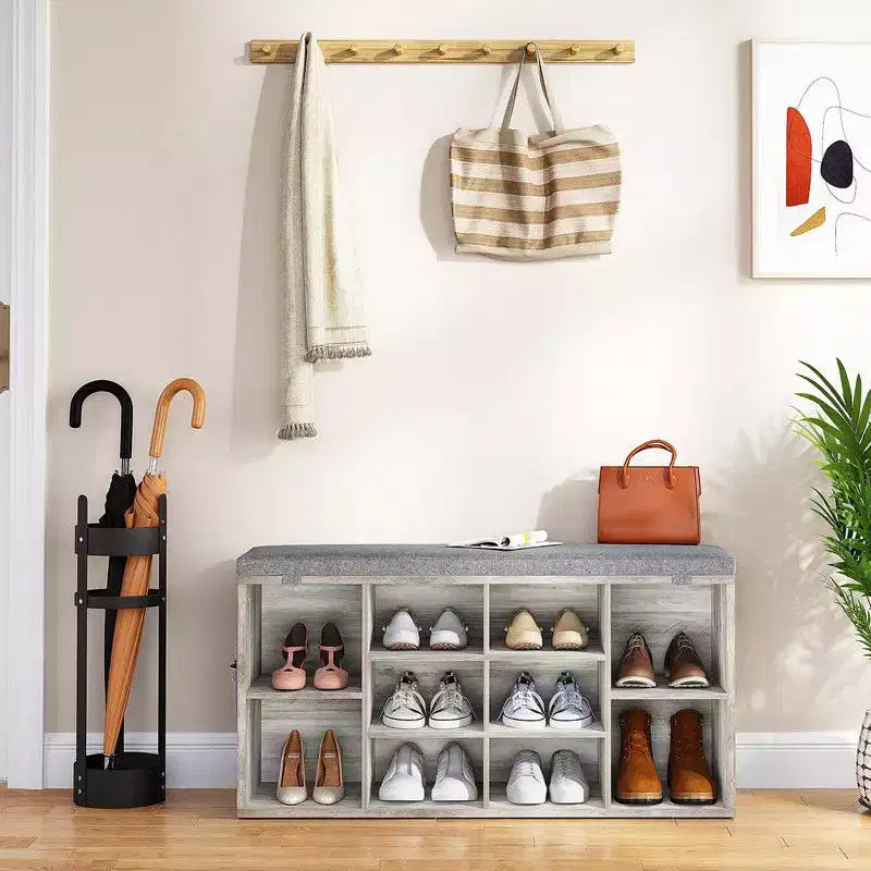 Shoe Cabinet with Removable Cushion - 3-Tier Storage Organizer with Adjustable Shelves