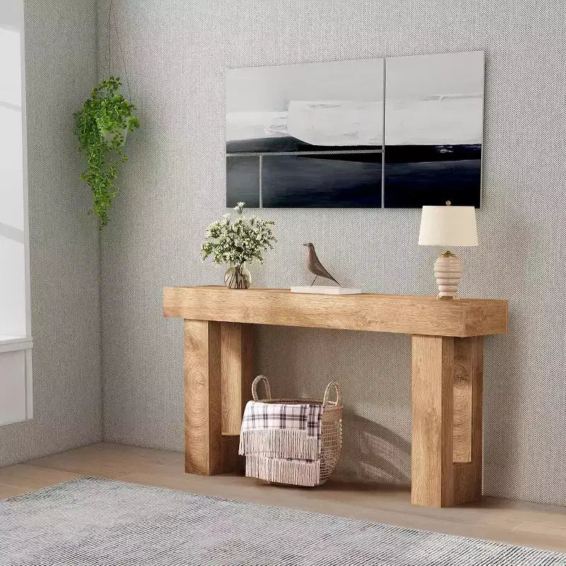 Acekool 63 Modern Farmhouse Console Table, Narrow Rectangular Sofa Table with Wood Grain Finish, Entryway Hallway Table for Living Room or Apartment