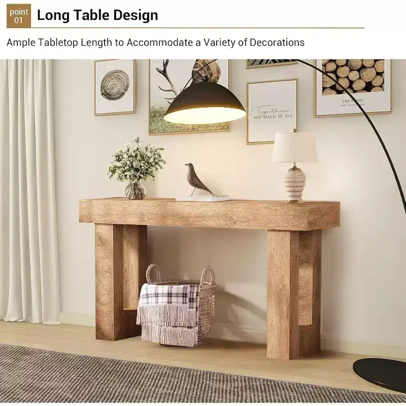 Acekool 63 Modern Farmhouse Console Table, Narrow Rectangular Sofa Table with Wood Grain Finish, Entryway Hallway Table for Living Room or Apartment