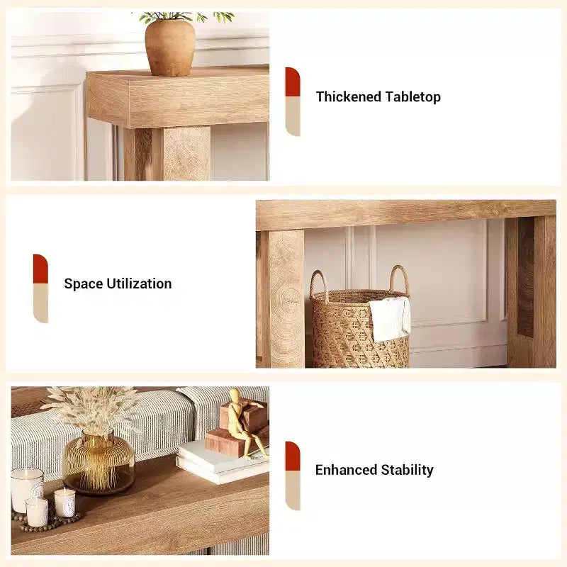 Acekool 63 Modern Farmhouse Console Table, Narrow Rectangular Sofa Table with Wood Grain Finish, Entryway Hallway Table for Living Room or Apartment