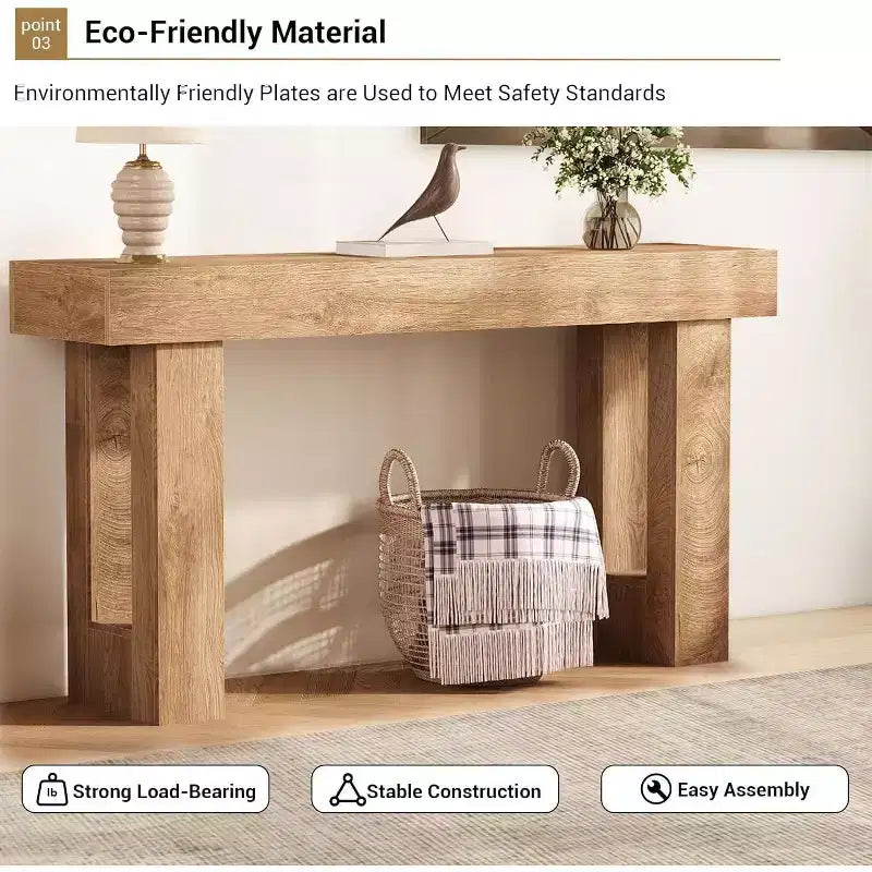 Acekool 63 Modern Farmhouse Console Table, Narrow Rectangular Sofa Table with Wood Grain Finish, Entryway Hallway Table for Living Room or Apartment