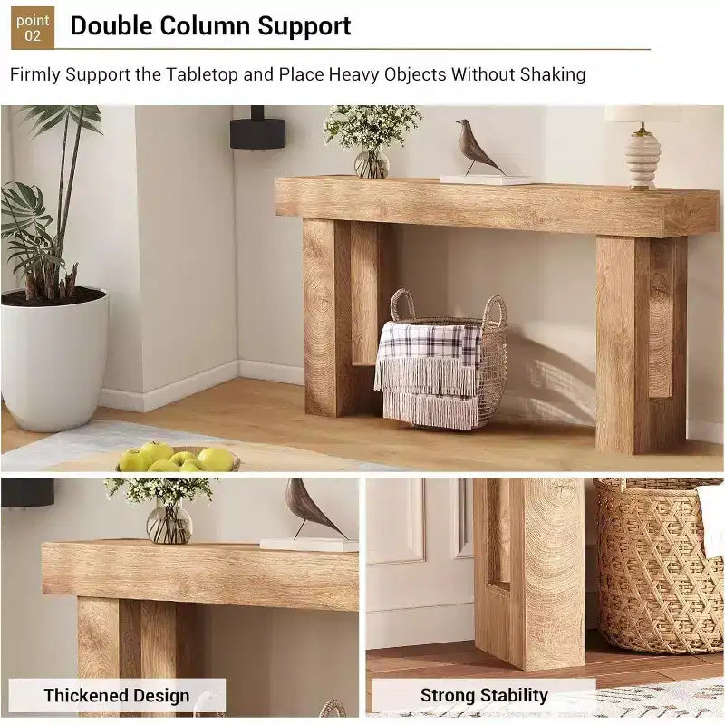 Acekool 63 Modern Farmhouse Console Table, Narrow Rectangular Sofa Table with Wood Grain Finish, Entryway Hallway Table for Living Room or Apartment