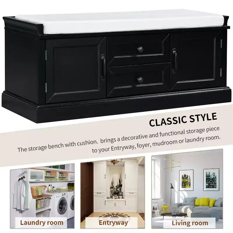 GDFStudio Frances Storage Shoe Bench with Drawers and Cabinets