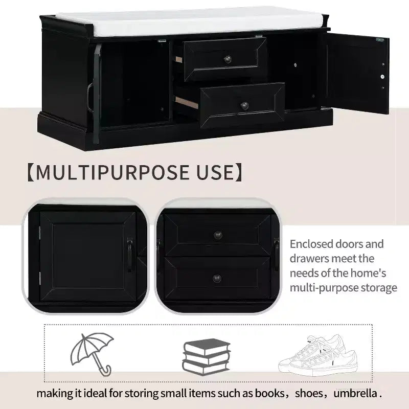 GDFStudio Frances Storage Shoe Bench with Drawers and Cabinets