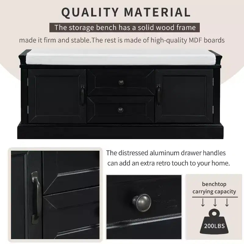 GDFStudio Frances Storage Shoe Bench with Drawers and Cabinets