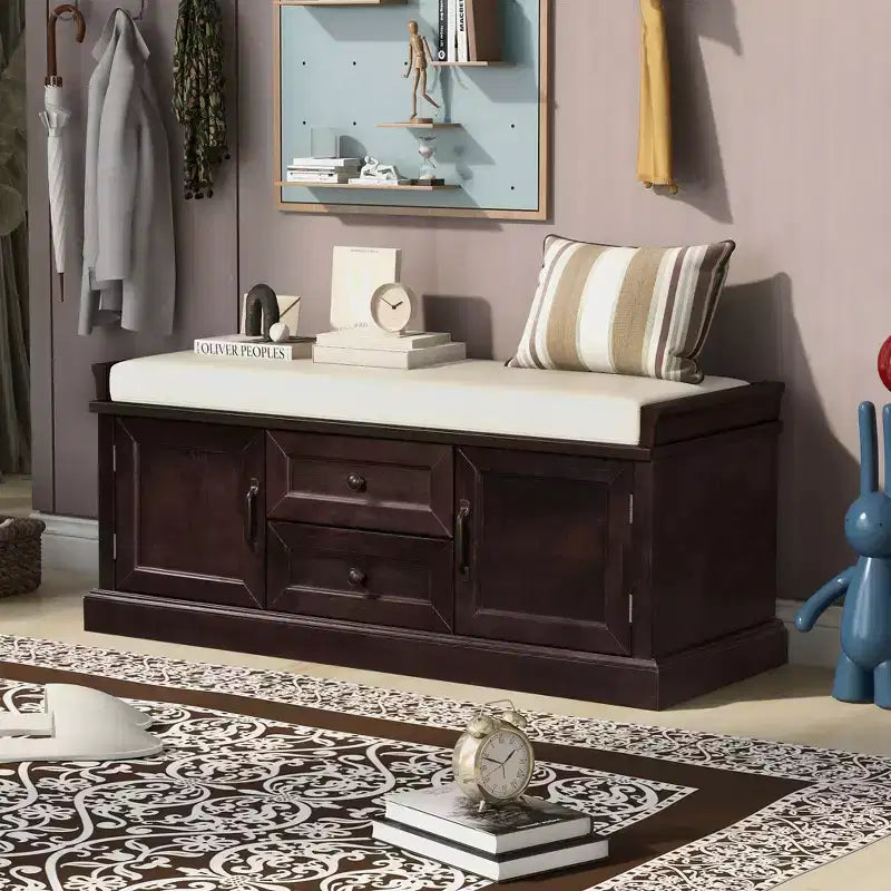 GDFStudio Frances Storage Shoe Bench with Drawers and Cabinets