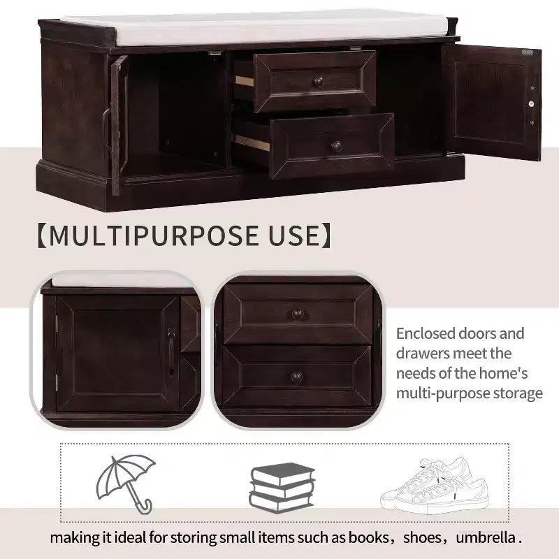 GDFStudio Frances Storage Shoe Bench with Drawers and Cabinets