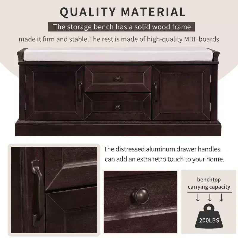 GDFStudio Frances Storage Shoe Bench with Drawers and Cabinets