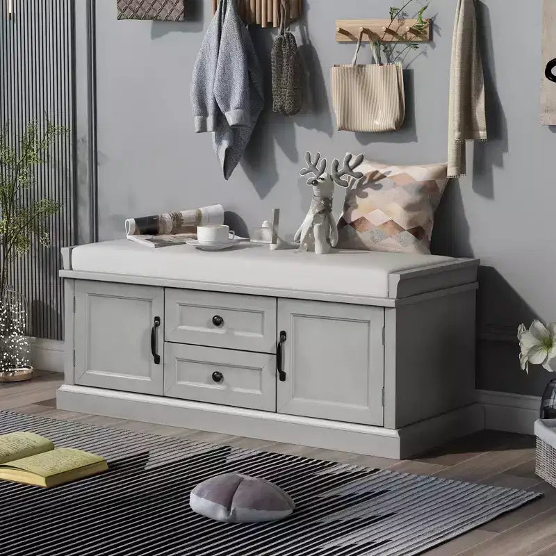 GDFStudio Frances Storage Shoe Bench with Drawers and Cabinets
