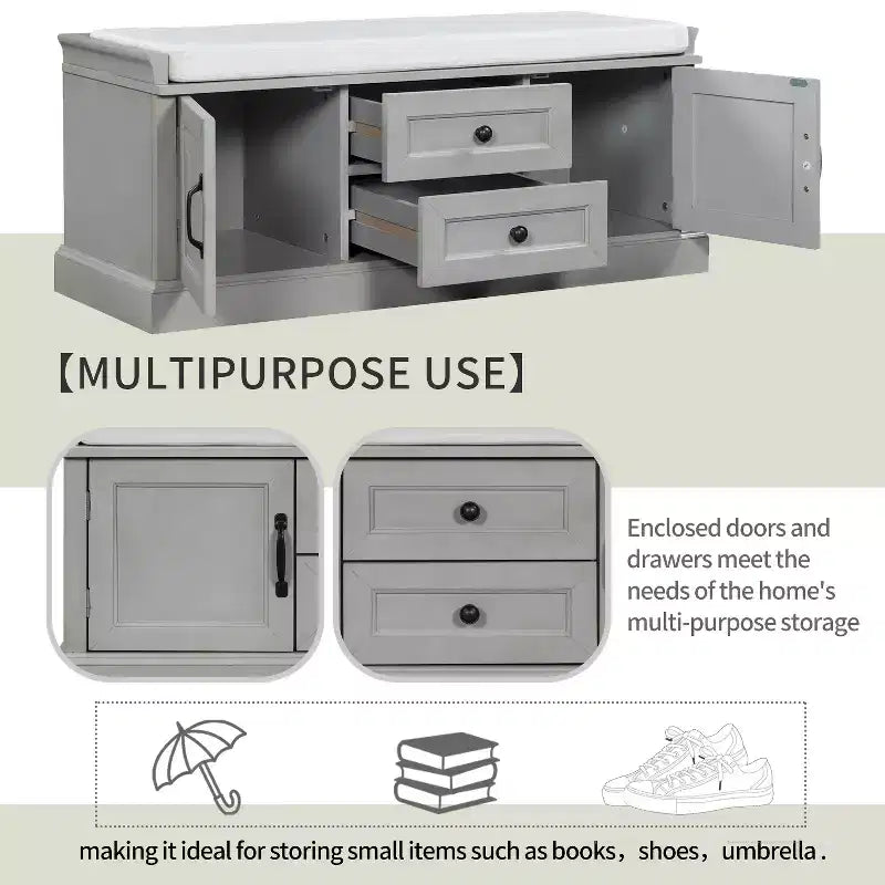 GDFStudio Frances Storage Shoe Bench with Drawers and Cabinets
