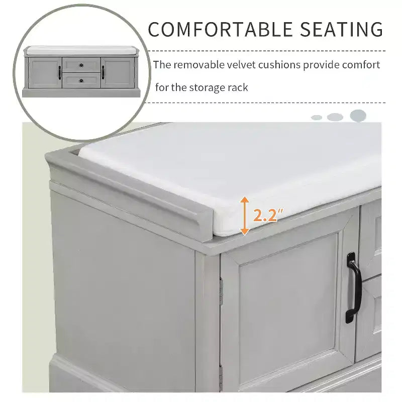 GDFStudio Frances Storage Shoe Bench with Drawers and Cabinets