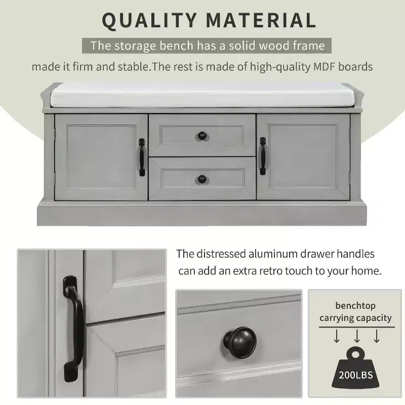 GDFStudio Frances Storage Shoe Bench with Drawers and Cabinets