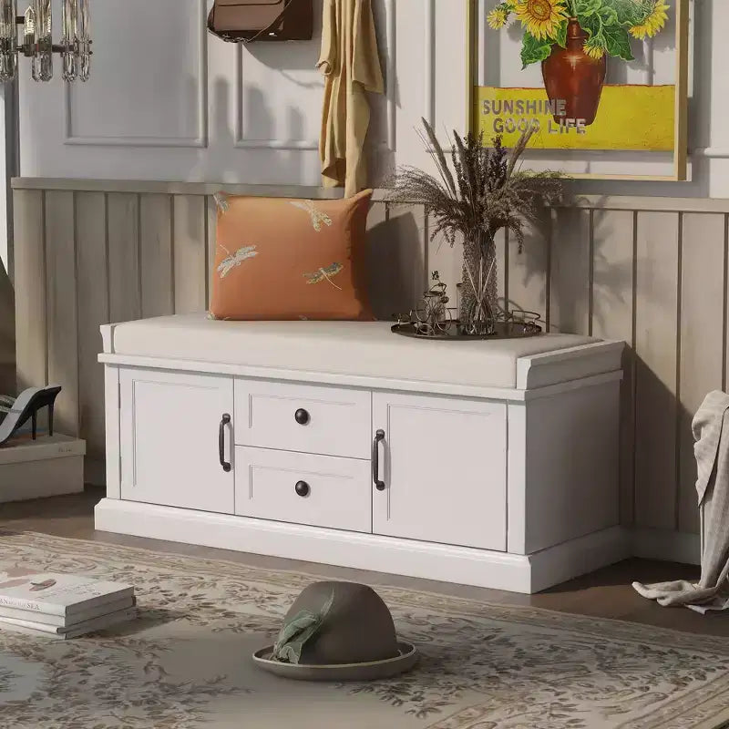 GDFStudio Frances Storage Shoe Bench with Drawers and Cabinets
