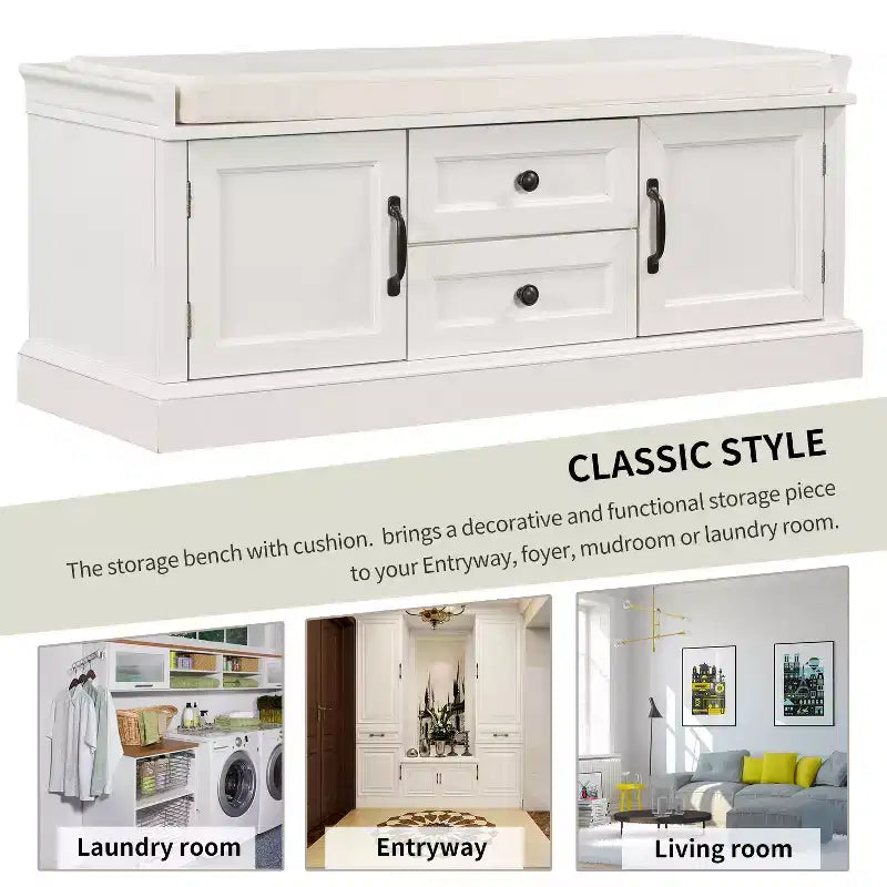 GDFStudio Frances Storage Shoe Bench with Drawers and Cabinets