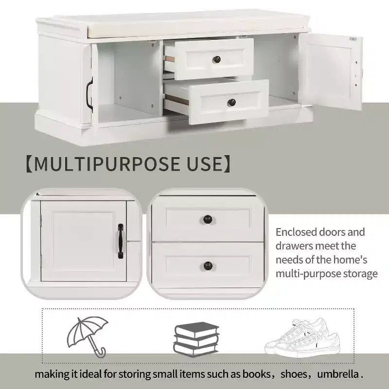 GDFStudio Frances Storage Shoe Bench with Drawers and Cabinets