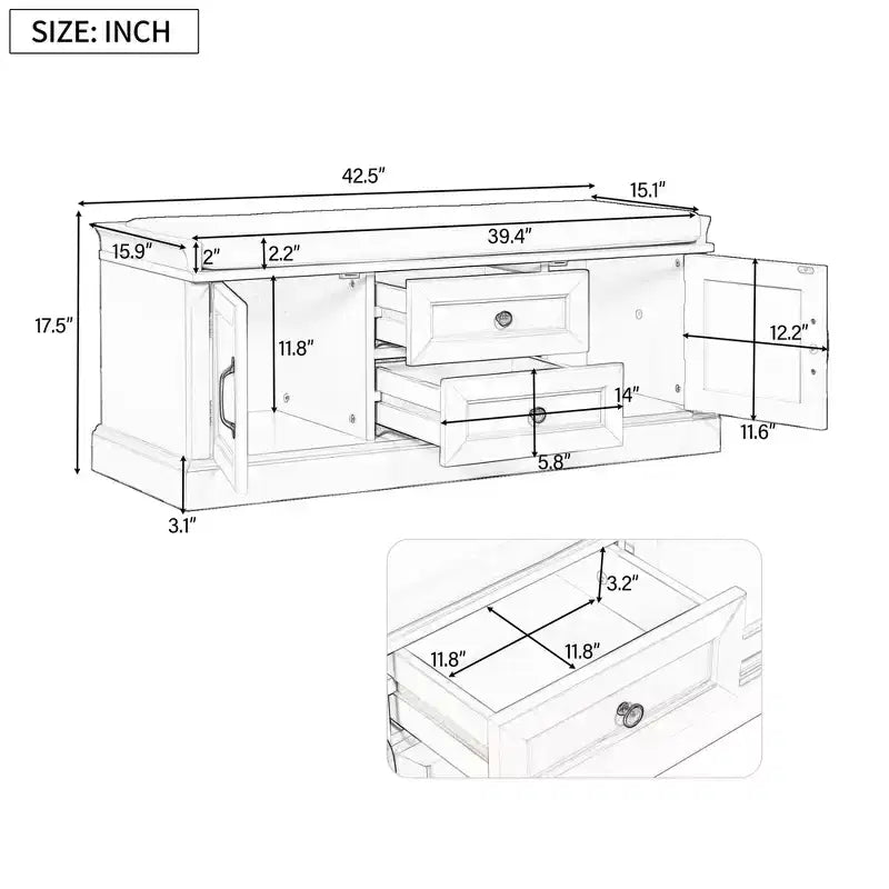 GDFStudio Frances Storage Shoe Bench with Drawers and Cabinets