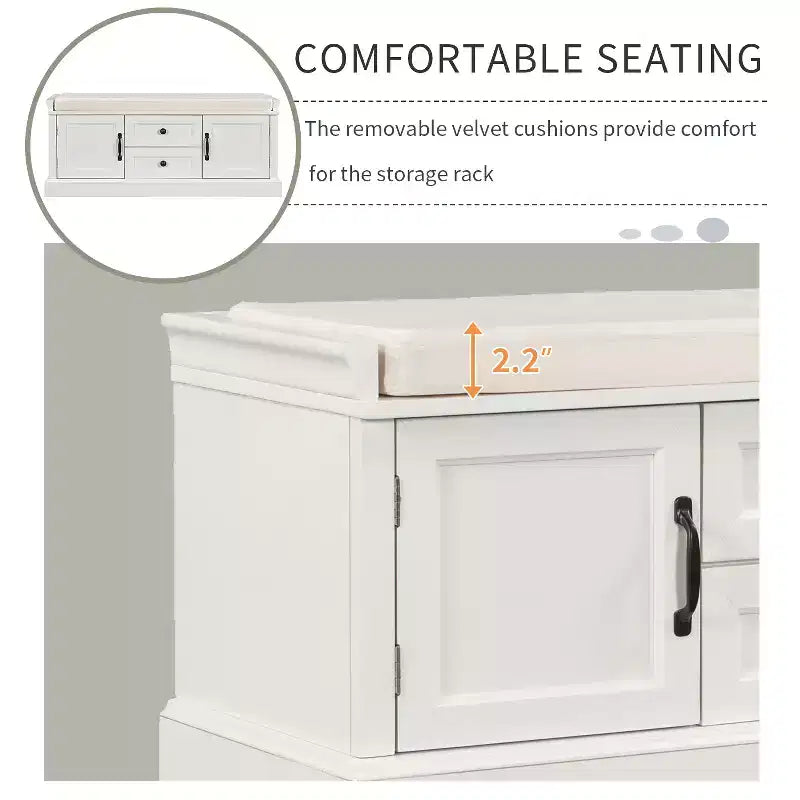 GDFStudio Frances Storage Shoe Bench with Drawers and Cabinets