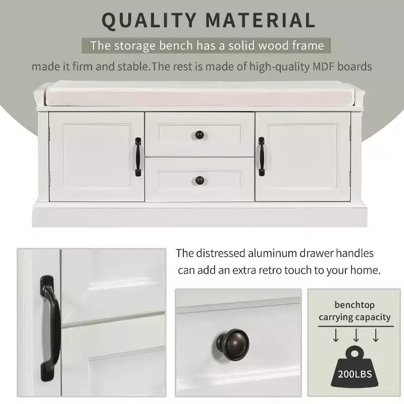 GDFStudio Frances Storage Shoe Bench with Drawers and Cabinets