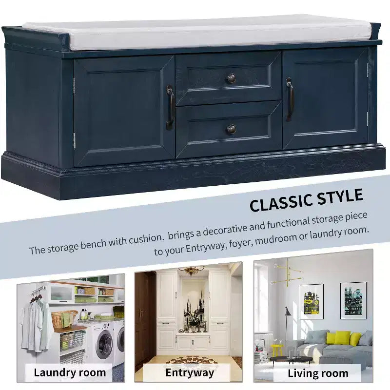 GDFStudio Frances Storage Shoe Bench with Drawers and Cabinets