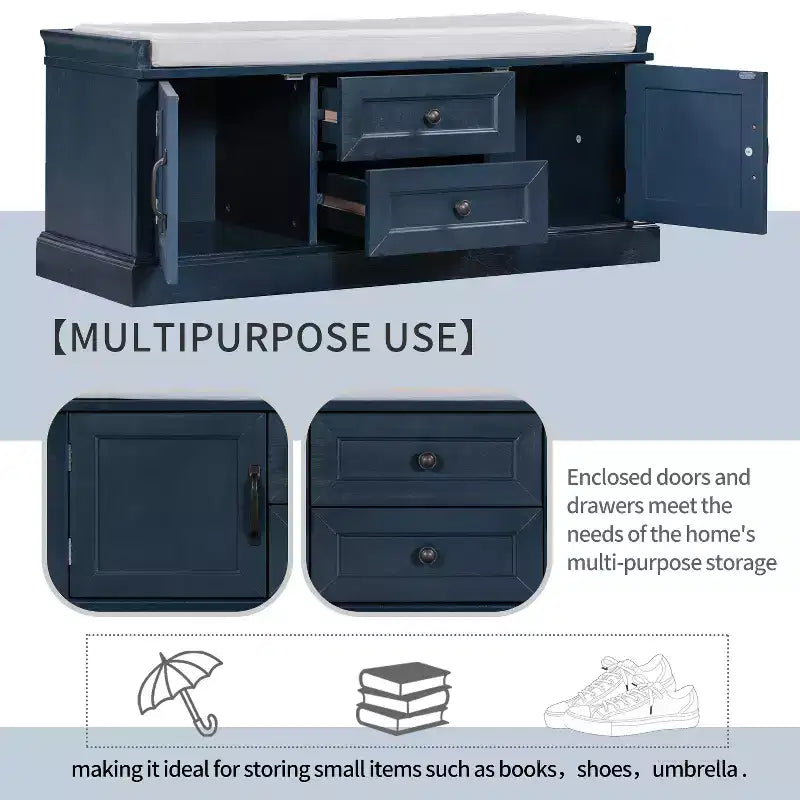 GDFStudio Frances Storage Shoe Bench with Drawers and Cabinets