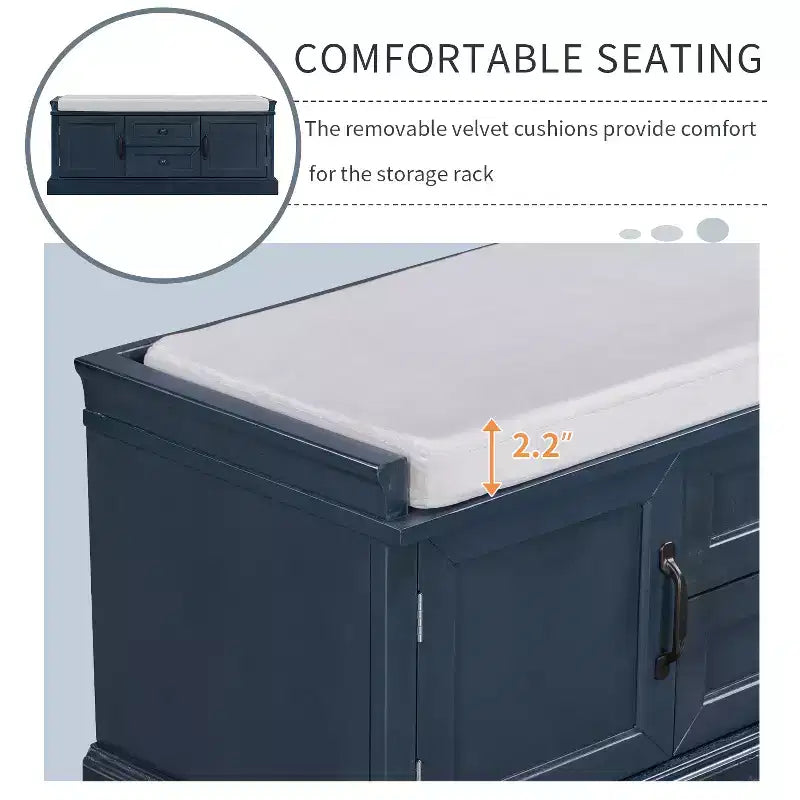 GDFStudio Frances Storage Shoe Bench with Drawers and Cabinets