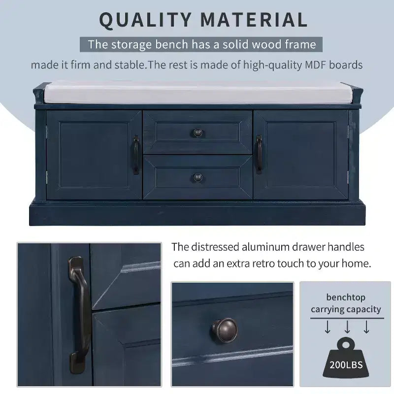 GDFStudio Frances Storage Shoe Bench with Drawers and Cabinets
