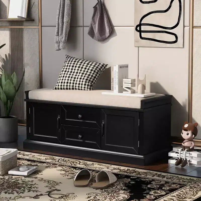 GDFStudio Frances Storage Shoe Bench with Drawers and Cabinets