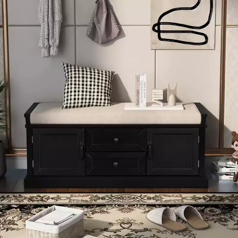 GDFStudio Frances Storage Shoe Bench with Drawers and Cabinets