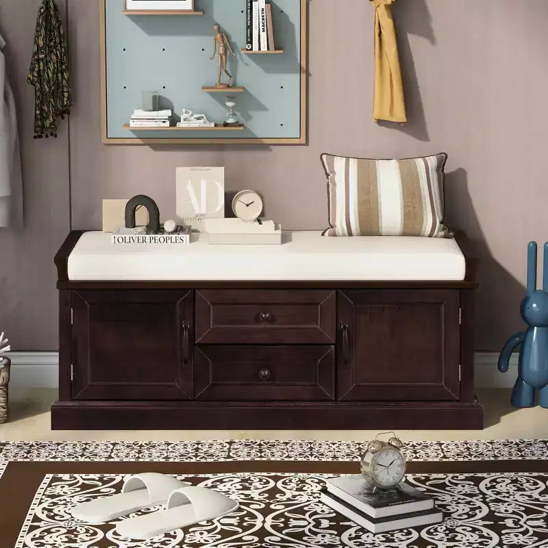 GDFStudio Frances Storage Shoe Bench with Drawers and Cabinets