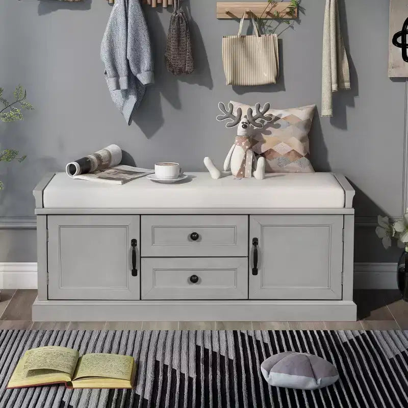 GDFStudio Frances Storage Shoe Bench with Drawers and Cabinets