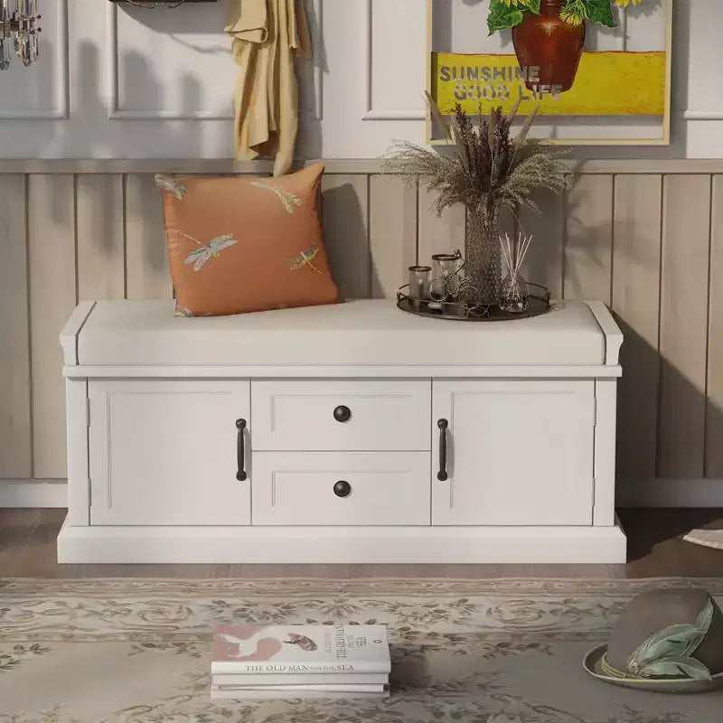 GDFStudio Frances Storage Shoe Bench with Drawers and Cabinets