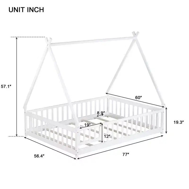 Tent-shaped Twin/Full Floor Bed Frame with Guardrails - ModernLuxe