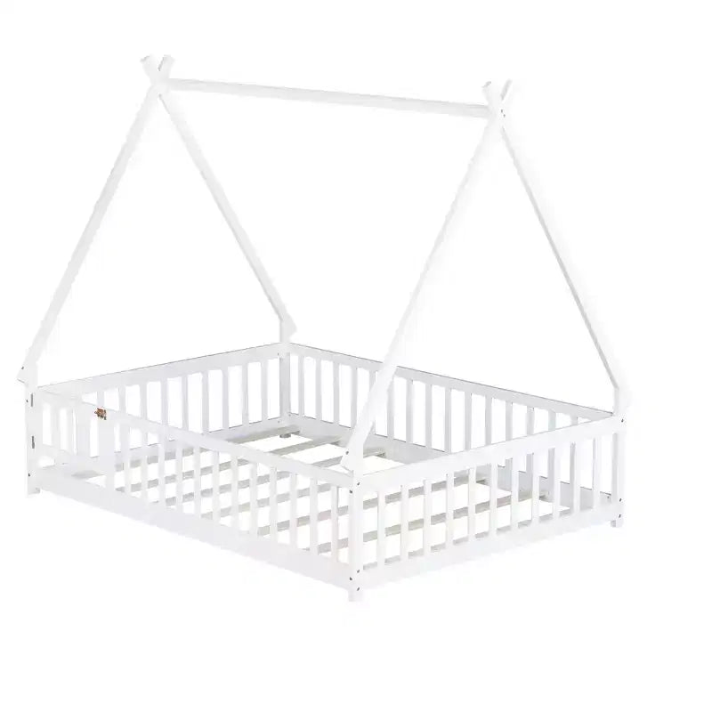 Tent-shaped Twin/Full Floor Bed Frame with Guardrails - ModernLuxe