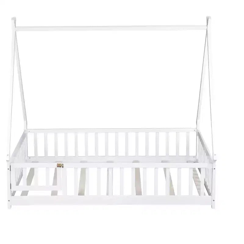 Tent-shaped Twin/Full Floor Bed Frame with Guardrails - ModernLuxe
