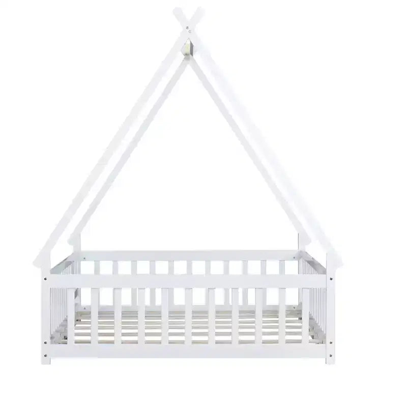 Tent-shaped Twin/Full Floor Bed Frame with Guardrails - ModernLuxe